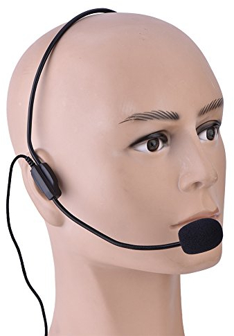 Micrófono de Cabeza Falsa Auricular Black Abs Mini 3.5Mm de Condensador con Cable para Cantar, Amplificador de Voz y Altavoz