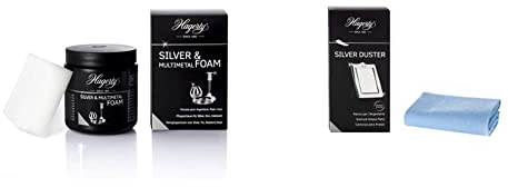 Hagerty Silver & Multimetal Foam Mousse nettoyante pour l'argent et le métal I 185g I Éponge incluse & Silver Duster Chiffon de nettoyage anti-ternissement pour l'argent I 55 x 35 cm