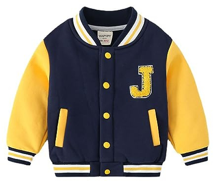 Volunboy Chaqueta de Béisbol para Bebé Niños, Varsity Style R J Abrigo para Otoño-Invierno