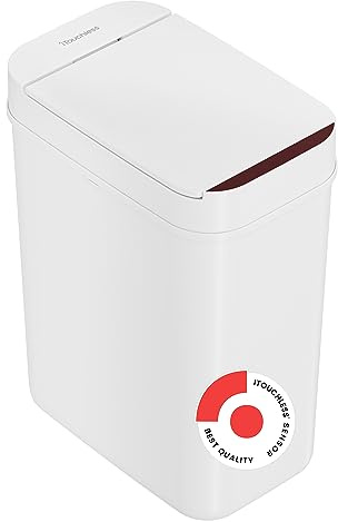 iTouchless 3 Gallon Sensor Bathroom Trash Can with Lid, White Plastic 10 Liter Slim Touchless Automatic Garbage Bin, Smart Narrow Small Waste Basket for Bedroom Home Office Bedroom Kitchen Livingroom