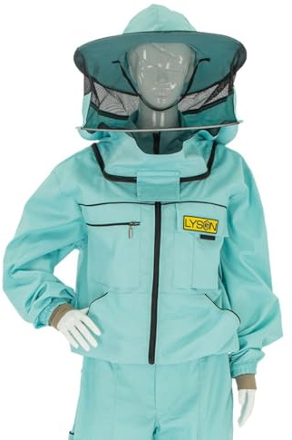 LYSON Giacca da apicoltore con cappello, camicia da apicoltore, protezione da zanzare e insetti, stile sportivo, abbigliamento da apicoltore, protezione contro api, insetti, colore turchese, taglia L