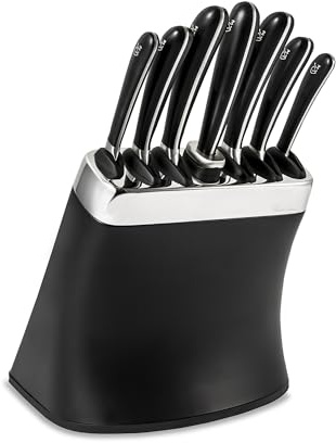 Robert Welch Signature Knife Block Set. Includes Sharpening Steel and 6 Signature Kitchen Knives - Bread 22cm, Carving 23cm, Cook's 18cm, Kitchen 14cm, Santoku 11cm, Paring 10cm
