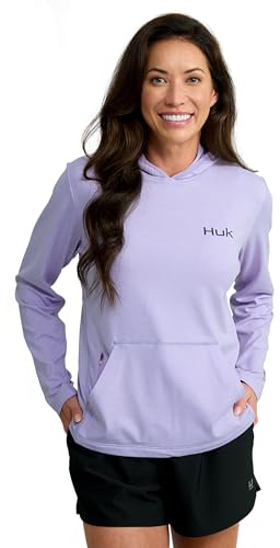 HUK Womens Coldfront+ Pullover Hoodie, Performance Fishing Hoodie, Lavender Heather, Large