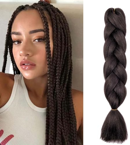 Gairyan Trecce extension jumbo per capelli sintetici, 1 pezzo, castano scuro, 61 cm, 100 g, trecce intrecciate