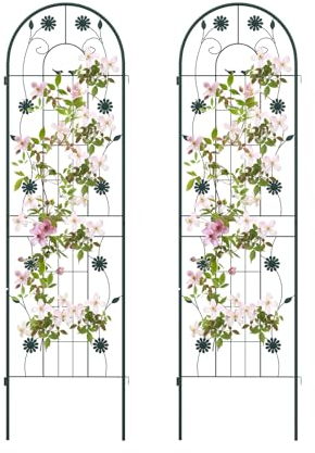 RELAX4LIFE Rankgitter 2er Set, Rankzaun Metall, Garten Spalier zum Stecken, Gartendeko Rosengitter Gartenzaun, Rankhilfe für Rosen Blumen Kletterpflanzen (180 x 50 cm,Grün)