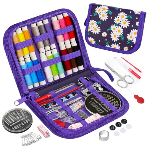 Coquimbo Sewing Kit Gifts for Kids Girls Mum Mini Sewing Kits Travel with Needle and Thread Kit 85Pcs Sewing Accessories for Home, Traveler, Adults, Beginner, Kids, Emergency Use (Daisy)