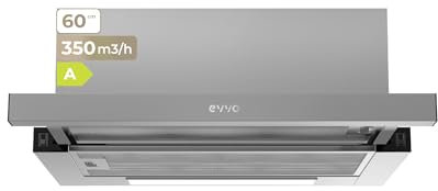 EVVO Campana Extractora 60 cm Telescópica CE10, Potencia 350 m³/h, Filtro de Aluminio de 3 capas, 2 Velocidades, Filtro de Carbón Activo, Luz LED, Eficiencia Energética A, Acabado Inox