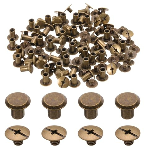 sourcing map 50set M5 x 6mm Chicago Screw Metal Phillips Head Binding Screws Post Nail Rivet Stud Screw Rivets for DIY Leather Belt Bag Craft Bookbinding, Bronze