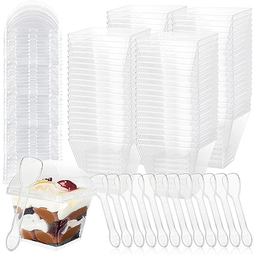 SENENQU 100 Pack 4oz Mini Dessert Cups, 120ml Plastic Dessert Cups with Lids & Spoons, Reusable Clear Dessert Bowls Cheesecake Pots for Dessert Pudding Mousse Party
