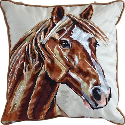 Kitquiver Knüpfkissen Set Tier Pferd Knüpfset für Erwachsene (43X43cm) Bastelset Knüpfen Kissen Bastelset Knüpfen Handwerksset Kissen DIY Bastelset für Anfänger für die Sofa-Heimdekoration