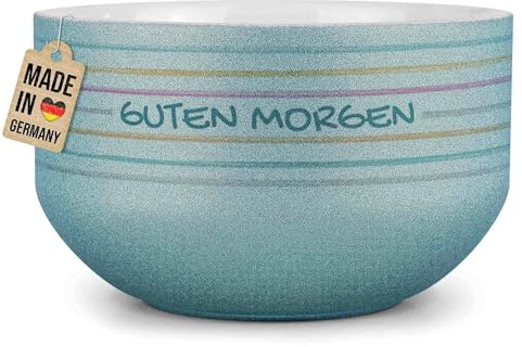 Print Royal PR Glitzer Müslischale mit Name selbst gestalten - Guten Morgen - Personalisiertes Geschenk für Familie und Freunde - Keramik Schüssel, Blau 500 ml