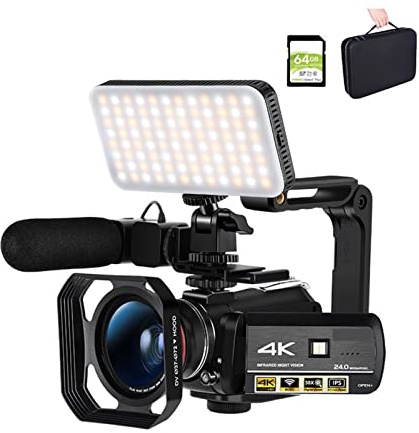 Videocamera Telecamera Videocamera digitale 4K videocamera, AC3 IR Night Vision Professional Full HD, Fotocamere Vlog con videocamera for videocamera zoom digitale con microfono Videocamera multifunzi