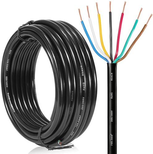 SPARKMOTO Cable de 7 Hilos para Remolque 5M,Cable de 7 núcleos Enchufe de Remolque,Cable Luces Remolque 7 Polos 12V 24V 48V 80V,Cable eléctrico para vehículo 7 x 0,5 mm²