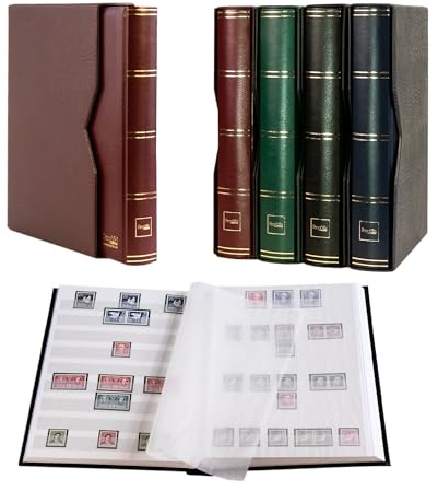 Prophila Collection 64 weiße Seiten Briefmarkenalbum wattiert mit Kassette braun