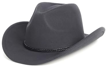 Zylioo S/M/L/XL/XXL western cowboyhattar för stora/små huvuden, brett brätte filthatt, Trilby Fedora hatt med bältesspänne, Cowboy-rem-grå, XL/XXL