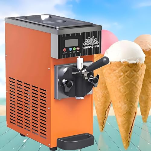 TozMvi Soft Serve Ice Cream Maker with Single Control,Commercial Ice Cream Machine,450W Single Flavor Commercial Soft Ice Cream Maker,Self Cleaning,High Productivity Orange