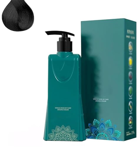 Milde Formel Langlebige Haarfärbemittel, pflanzliche Haarfarbcreme, einzelner Mittelblumenfarbstoff, natürliches Haarfarbe Shampoo für graue Abdeckung, schnell wirkende (Black)