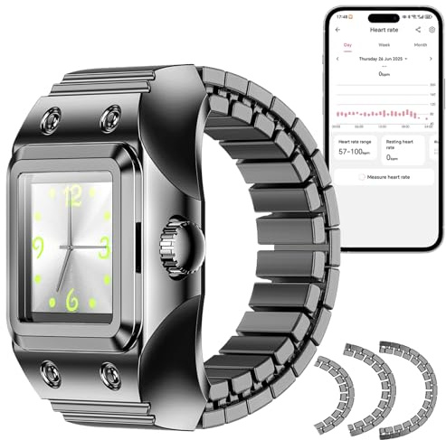 findtime Smart Ring Herren Damen Ringuhr Analog Quarz Fingeruhr Eckig Fitness Ring Herzfrequenz Schrittzähler Schlaftracker Smartringe Fitness Tracker Fitnessring Stretch Metallband Leuchtend