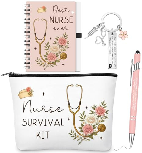 Fiada 4 Geschenke für Krankenschwestern Inspirierendes Dankeschön Geschenk Mini Notizbuch Kugelschreiber Kosmetiktasche Schlüsselanhänger für Krankenschwestern für Medizinstudenten