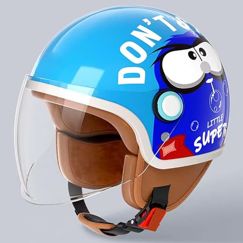 Casque Moto Enfant Demi-Casque avec Visière Pare-Soleil, Casque Scooter pour Garçons Et Filles De 3 À 12 Ans, Homologué ECE 22.06, Casque Jet Moto Enfant A,48-55cm