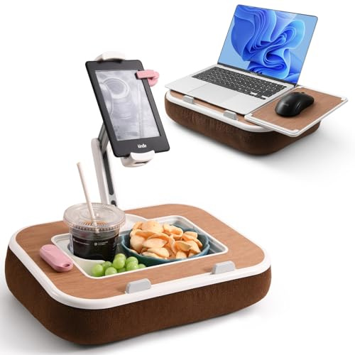 WISFISSH Tablet Cushion Stand with Snack Bowl and Writing Board, 360° Rotatable Phone Holder for 4.7-13 inch Smartphones, Kindle Tablets, Pillow Holder for Reading in Bed, Sofa etc (Gray)