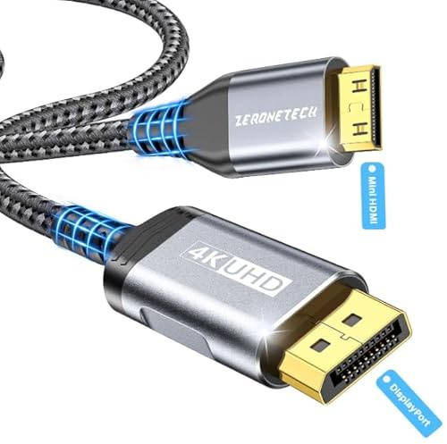 Cable DisplayPort a Mini HDMI 3M, 4K@60Hz UHD, transmisión unidireccional. Compatible con escritorio, portátil, AMD NVIDIA monitor portátil ARZOPA proyector mini PC. De nailon resistente a doblados