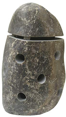 STONE art & more Lanterne en Pierre avec Trous Ronds, 40-45 cm, Pierre Naturelle, Pierre de rivière, résistant au Gel