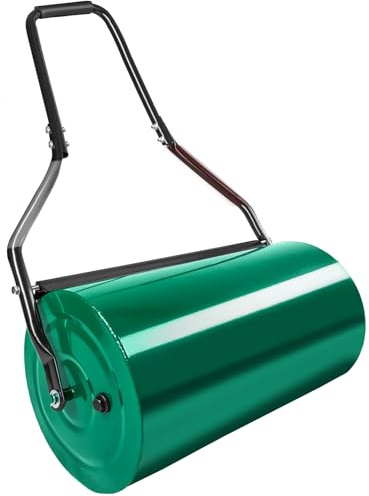 tectake Rodillo de Césped de Metal 60 cm de Ancho para Remover la Tierra para Plantas, con Rascador de Suciedad, Rodillo Compactador Tierra, Mango Acolchado, Decoracion Jardin Exterior - 50 litros