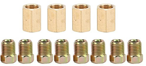 Surtido de latón Kit de línea de manguera, racor de tubo, 12 piezas Kit de racores de línea de freno Rosca de 3/8 pulg.-24 4 uniones 8 tuercas Latón Universal para tubo de 3/16 pulg