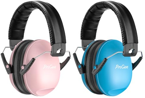 ProCase Protector Oído para Niño, Protección Auditiva SNR 27dB con Diadema Ajustable, Casco Antiruidos Profesional Cancelación de Ruido para Bebé Nené Infante –Azul/Rosa