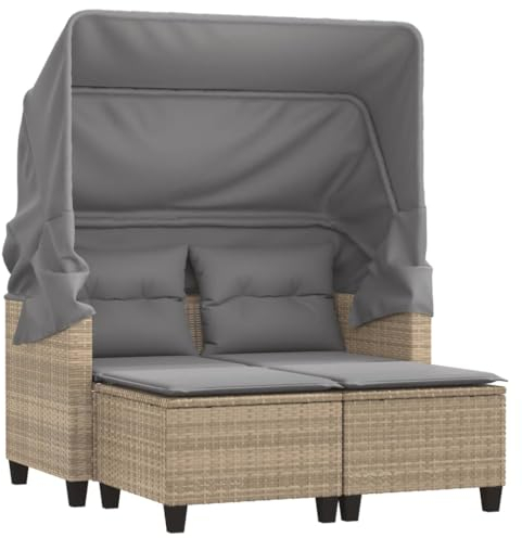 vidaXL Gartensofa 2-Sitzer mit Dach Hockern, Outdoor Sofa Gartenmöbel, Garten Lounge Set Terrasse, Terrassenmöbel Zweisitzer, Beige Poly Rattan