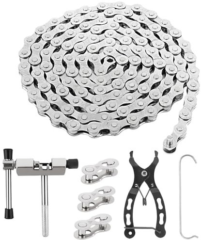 ROSE KULI Fahrradkette - 6/7/8 Fach Fahrrad Kette 1/2 x 3/32 Inch 116 Glieder, fahrradkette Werkzeug set mit kettenschloss zange,Kettenbrecher und 4 Paar Kettenschloss