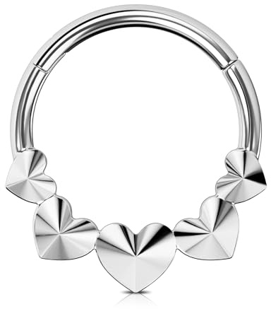 Jewseen Septum ringar hjärta brosk örhängen 316L rostfritt stål öronpiercing 16G Daith Helix Conch Piercing örhängen, 16G 10MM, Ädelsten