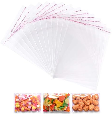 120pcs Clear Self-Adhesive Cellophane Bags,10x15cm Self Adhesive Cake Bags, Small Cellophane Bag for Cookies Sweets Chocolates Gifts Jewellery Soap