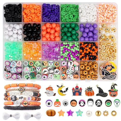 Baoximong Halloween Perlen für Armbänder Selber Machen Perlenset zum Auffädeln Bastelperlen DIY Set Kürbis Perlenkette Schmuck Geschenke für Mädchen Schmuckherstellung Halloweengeschenk