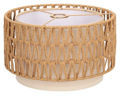 Boho Rattan Lamp Shade, 12.6 Top x 12.6 Bottom x 7.68 High, Natural Rattan & Linen Double Layer Lamp Shades for Floor Lamps Table Lamps Chandelier, UNO Fitter Lampshade Replacement, Easy Assembly