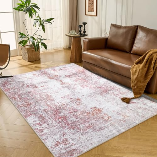 Evitany Pink Low Pile Washable Rug Non Slip Mat for Lounge 80x150cm | Thin rug, 5mm thickness, Short pile, for living room, bedroom, office, kitchen, dining room, kids room, bedside