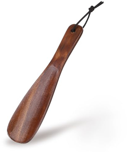Elegaperma Calzador de madera pequeño, 19,2 cm, estilo retro, para niños, ancianos y embarazadas, calzador corto de madera con cordón, color marrón