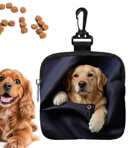 Hundgodisväska – bärbar valpfoder mellanmålsbehållare, hundbehandlingspåse, träningspåse – för promenader, vandring, resor, bilresa, utomhusaktiviteter, strandpark