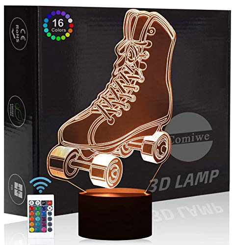Comiwe Pattini a Rotelle Quad Luce Notturna di Illusione 3D,16 Colori Controllo Touch e Telecomando,Lampada da Comodino Tavolo LED per Decorazioni la Casa,Regalo Creativo per Ragazze,Ragazzi,Bambini