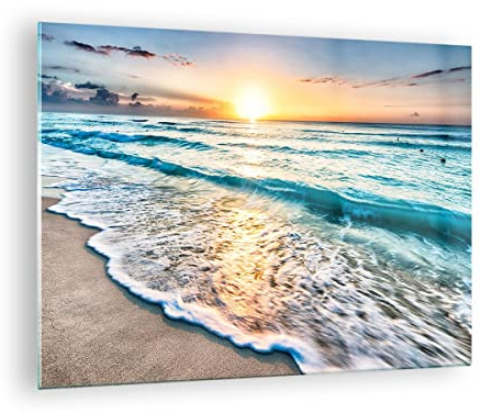 Bilder auf Glas Meer Welle Strand Glasbild 70x50cm Wandbilder Dekoration Wohnzimmer Schlafzimmer Küche Deko Klein Wanddeko Bild im Glas Wand Kunstdruck Art Modern Wall Decor Glasdruck GAA70x50-3621
