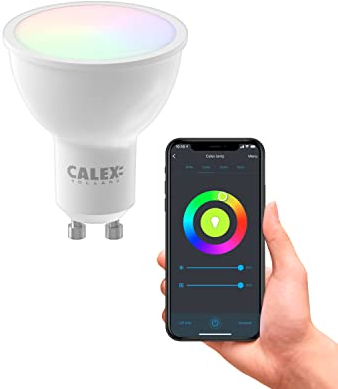 CALEX Smart Ampoule LED GU10 RGB CCT WiFi, 345lm, 4,9W, Alexa/Google/Siri, 16M couleurs, blancs 2200-4000K, dimmable, musique, scénarios, sans pont, WiFi 2.4GHz