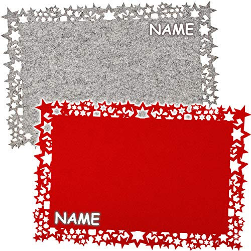 alles-meine.de GmbH 2 Stück Filz - Unterlagen/Platzdeckchen - Stern & Sterne - Winter/Weihnachten - grau anthrazit rot - Ink. Name - 45 cm * 30 cm - waschbar & schmutzabwei..