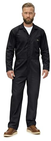 Natural Uniforms Mens Long Sleeve Zip Up Twill Coverall, Stain and Wrinkle Resistant (Black, Medium)