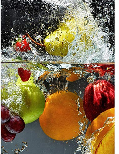 3D Fototapete mit Wasser | Vlies Fototapete Früchte für Küche und Esszimmer | Obst Bildtapete bunt ideal als Küchentapete