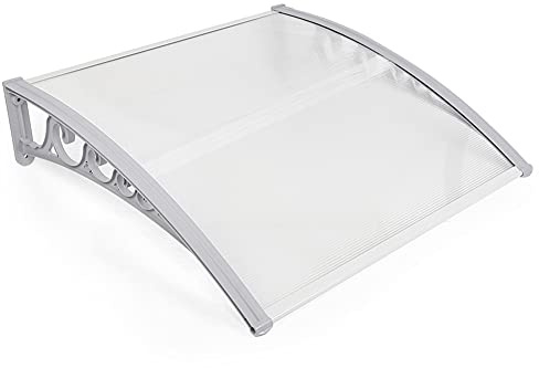 XUANYU baldakin, ytterdörr av aluminium och polykarbonat, kapell ytterdörr, tak för ytterdörr, dörrtak, balkong, lusthus, regnsäker och UV-skydd (60 × 100 cm, grå-vit)