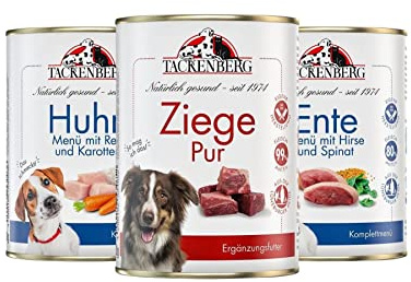TACKENBERG 6 x 400 g (2,4 kg) Entdecker-Set – 6 Premium Nassfutter Menü Dosen für Hunde - in 3 Sorten (6x400g)