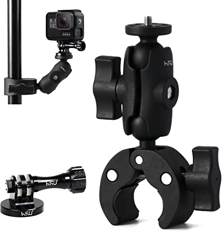 HSU Super Clamp Mount with Aluminum Tripod Mount Adapter, 360° Rotation Motorcycle Bike Handlebar Mount Clip for GoPro and other Action Cameras