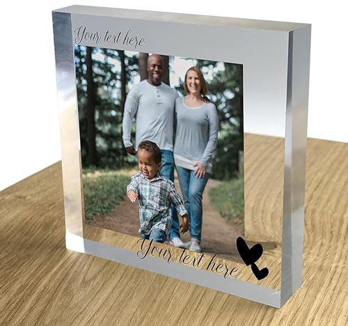 TULLUN Personalised Custom Individual Acrylic Crystal Clear Block Plaque with Your Photo Picture Image Logo and Text - 3D Effect Printed Home Decor - Your Own Photo and Text