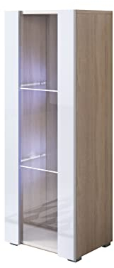 MB Muebles Bonitos | Vitrinenschrank Luke V2 | Breite 40 x Höhe 128 x Tiefe 29 cm | Türen glänzendem Melamin | Struktur mattem Melamin | Mit Standardfüße | Sonoma und Weiß